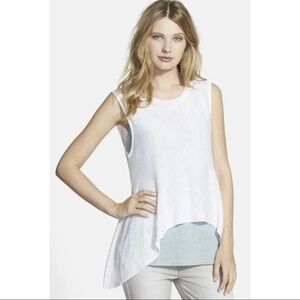 Eileen Fisher Sz M White Organic Linen Sleeveless Shark Bite Sweater Tank Top
